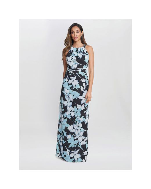 Gina Bacconi Blue Irina Printed Halter Neck Maxi Dress