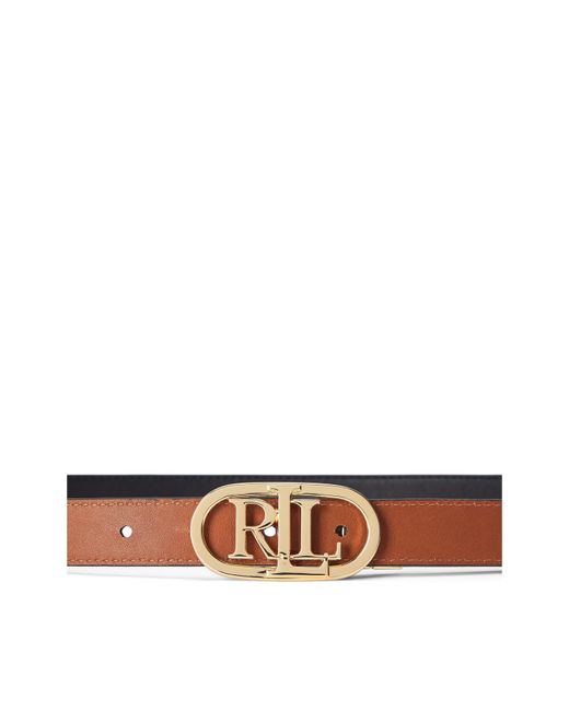 Ralph Lauren Multicolor Oval-Logo Reversible Leather Skinny Belt
