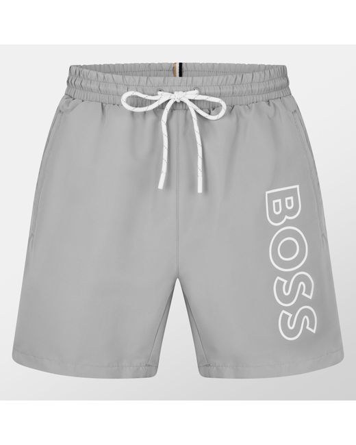 Boss Gray Swim Shorts With Logo Detail (Stormfish) for men