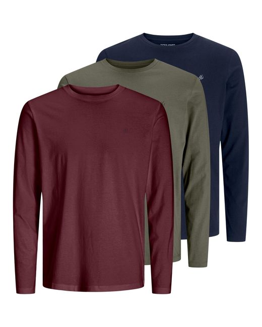 Jack & Jones Purple 3 Pack Crew Neck Long Sleeve T Shirt for men