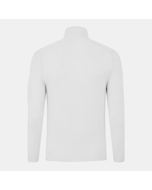 C P Company White Quarter Button Knitted Turtle Neck Jumper for men