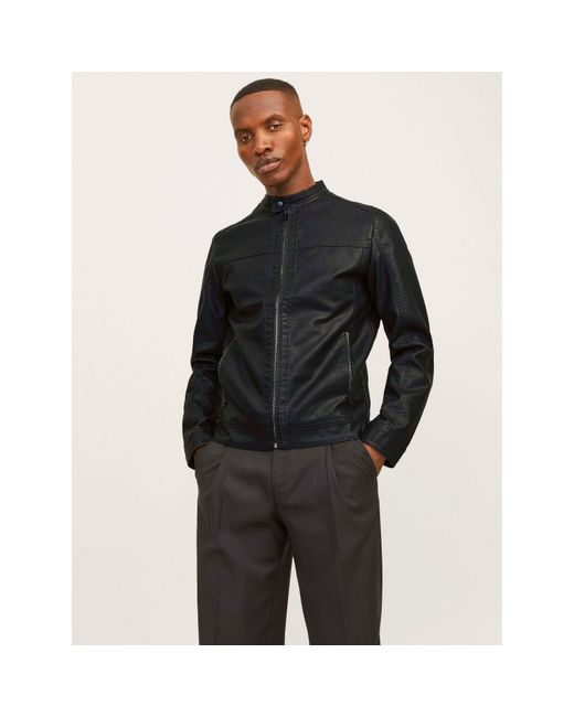 Jack & Jones Black Warner Faux Leather Jacket for men