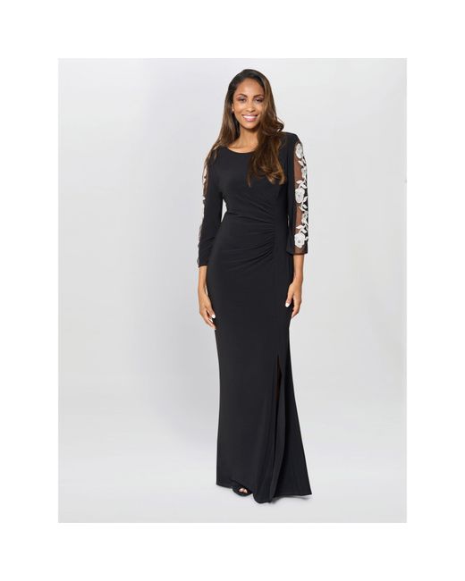 Gina Bacconi Black Suzie Embroidered Sleeve Maxi Dress