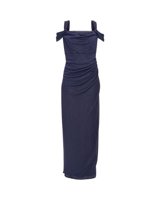 Gina Bacconi Blue Shree Cold Shoulder Glitter Mesh Dress