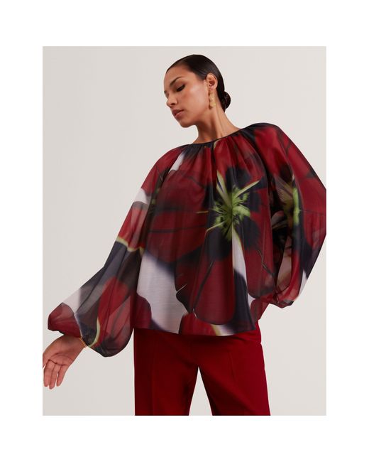 Ted Baker Red Long Sleeve Print Blouse