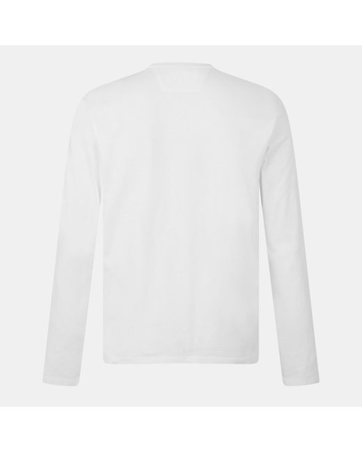 C P Company White Cotton Long Sleeve Crew Neck T-Shirt for men
