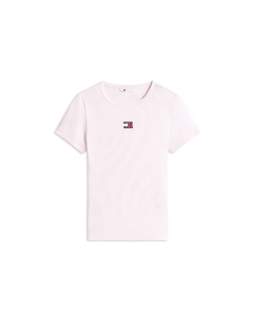 Tommy Hilfiger Pink Extra Small Badge Ribbed T Shirt