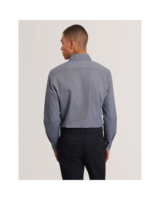 Ted Baker Gray Long-Sleeve Oxford Plain Shirt for men