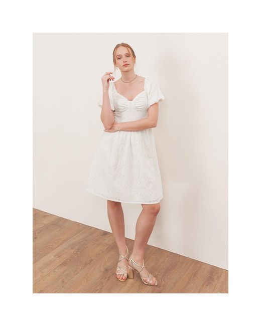 Lovedrobe Natural Broderie Bow Detail Mini Dress