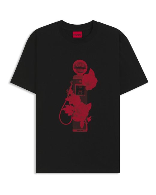 HUGO Black Dikerd Short Sleeve T-Shirt With Artwork Detail for men
