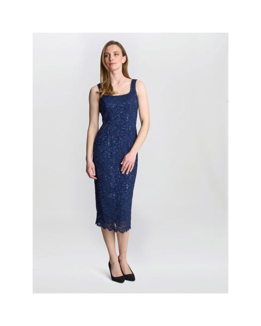 Gina Bacconi Blue Alannah Sequin Lace Shift Dress And Jacket