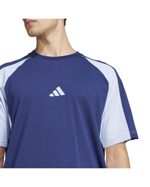 Adidas Blue Seasonal Essentials Colorblock T-Shirt for men
