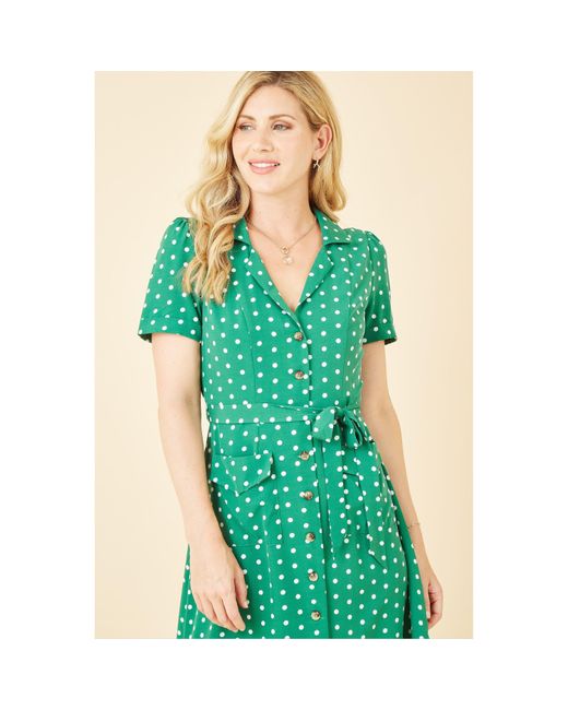 Yumi' Green Spot Retro Shirt Dress