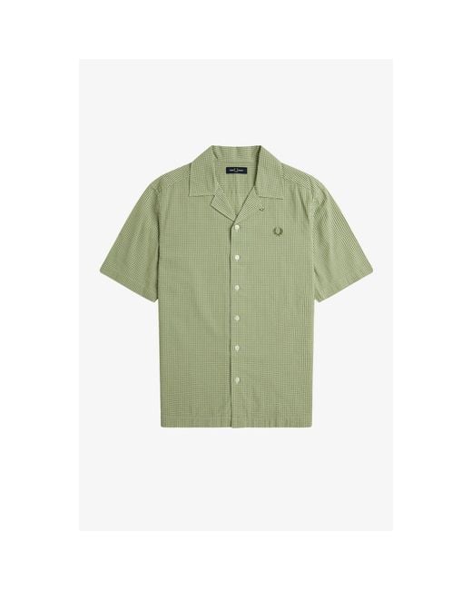 Fred Perry Green Gingham Short Sleeve Shirt for men