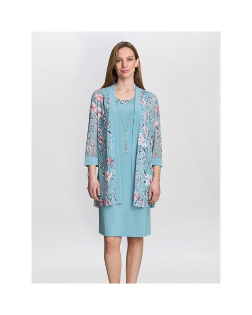 Gina Bacconi Blue Callie Printed Dress And Jacket