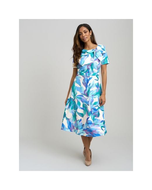 Gina Bacconi Blue Parker Tie Neck Print Dress