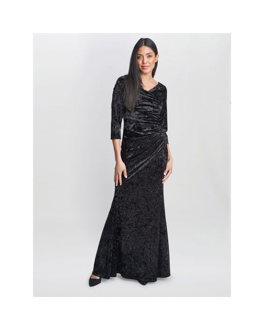 Gina Bacconi Black Whitney Velvet Sparkle Maxi Dress