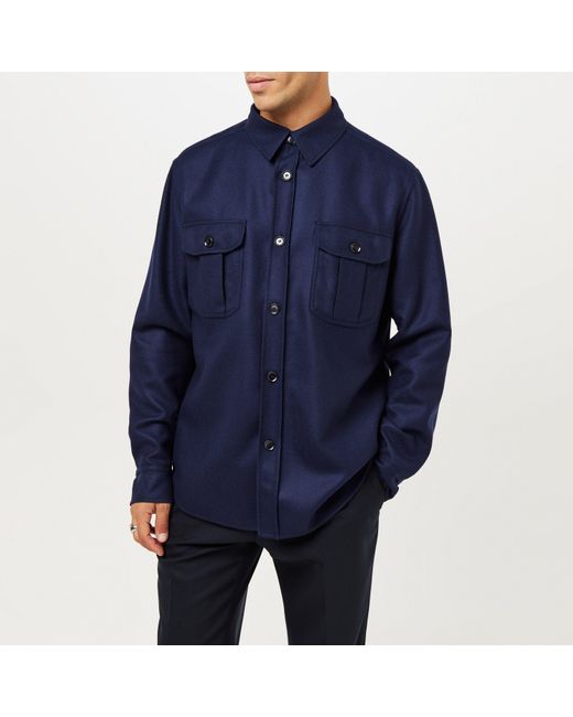 Brioni Blue Mother-Of-Pearl Button Natural Stretch Overshirt for men