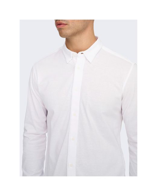 ONLY White Long-Sleeve Plain Shirt for men