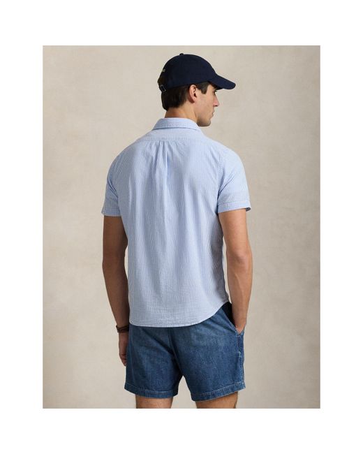 Polo Ralph Lauren Blue Striped Seersucker Short Sleeve Shirt for men