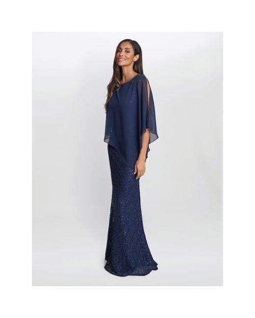 Gina Bacconi Blue Ginger Sequin Lace Dress With Chiffon