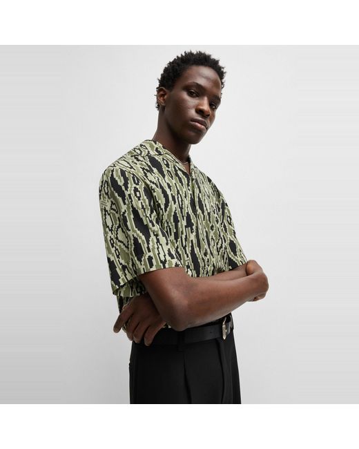 HUGO Green Espino Geometric Short Sleeve Tailored Fit Shirt for men