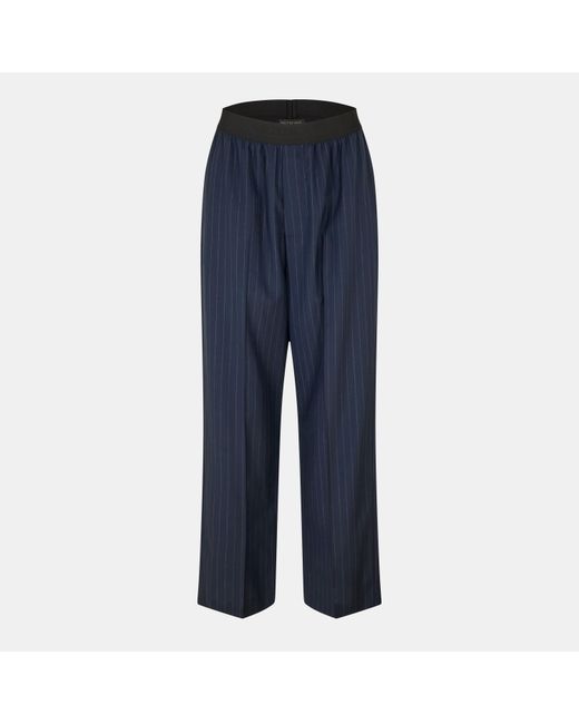 Balenciaga Blue Pinstripe High Rise Relaxed Fit Wide Leg Trousers