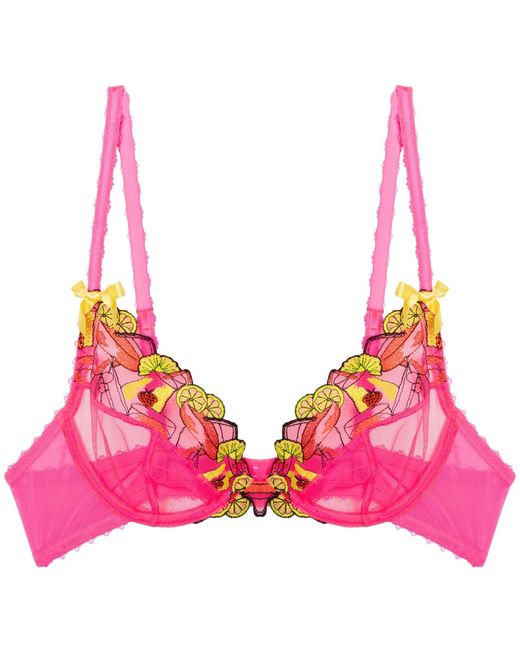 Playful Promises Red Magda Neon Cocktail Embroidery Plunge Bra