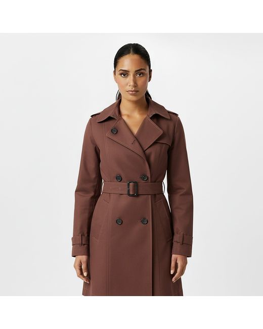 Jack Wills Brown Double Breasted Cotton Water Resistant Mid-Length Trench Coat