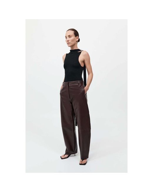 St. Agni Purple Leather Wide Leg Trousers