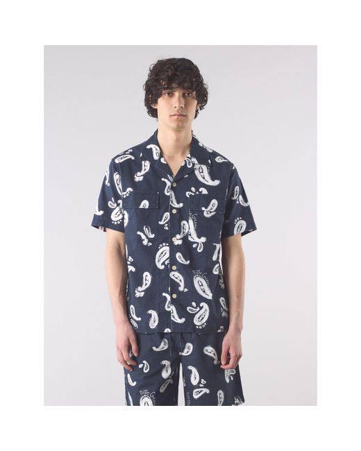 Pretty Green Blue Widnes Paisley Short-Sleeve Patterned Shirt for men