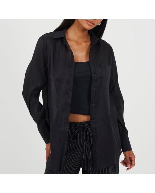 Brave Soul Black Brave Long Sleeve Plain Shirt With Chest Pocket