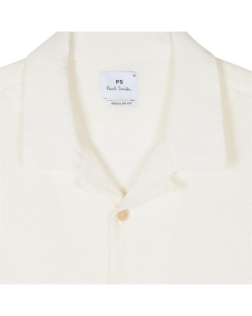 Paul Smith White Seersucker Short Sleeve Plain Shirt for men