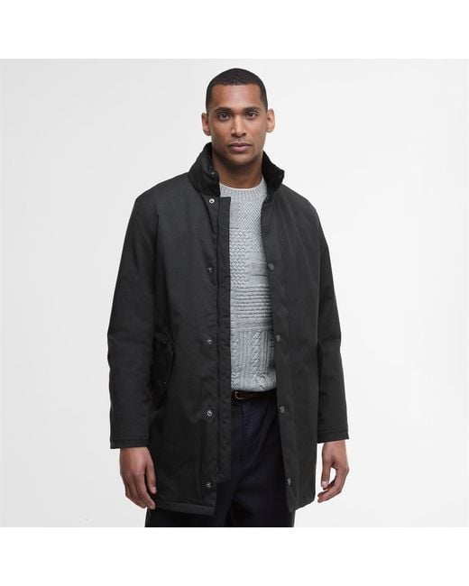 Barbour Black Winter Powell Waterproof Long Sleeve Long Puffer Jacket for men