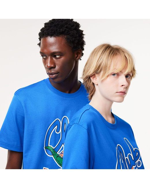 Lacoste Blue Relaxed Fit Signiature Print T-Shirt for men