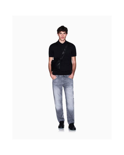 ARMANI EXCHANGE Black Knitted Polo Shirt for men