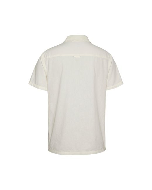 Tommy Hilfiger White Linen Blend Short-Sleeve Plain Shirt for men