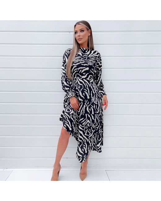 AX Paris Blue Animal Print High Low Skirt Midi Dress