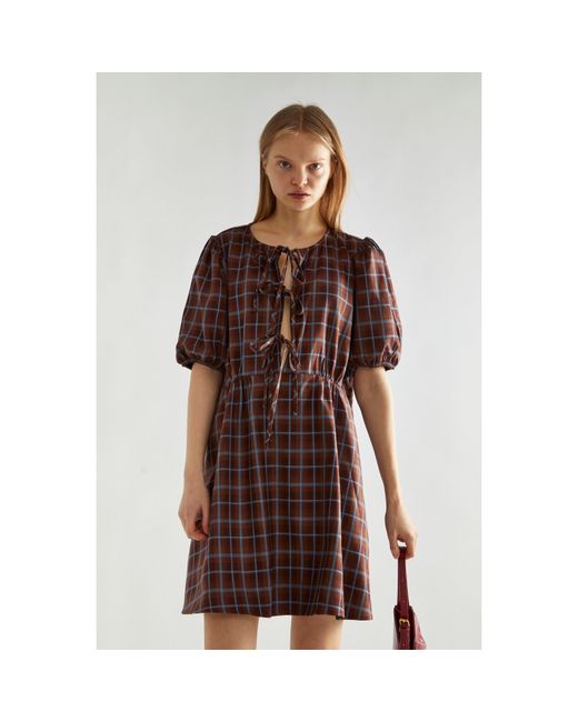 Glamorous Brown Check Tie-Front Mini-Dress