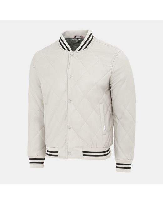Firetrap White Faux Leather Button Long Sleeve Quilted Jacket for men