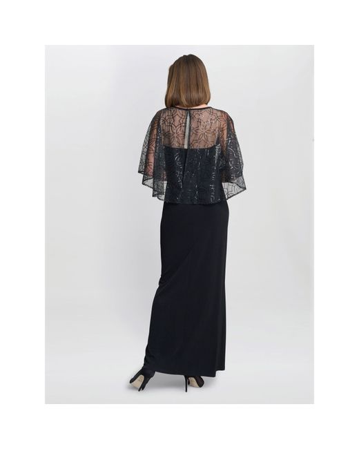 Gina Bacconi Black Anoushka Maxi Dress With Sheer Cape