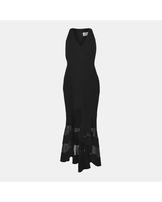 Gina Bacconi Black Molly V Neck Illusioned Hem Dress