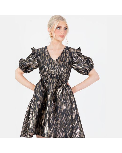 Lovedrobe Black Luxe Metallic Short Sleeve Mini Dress