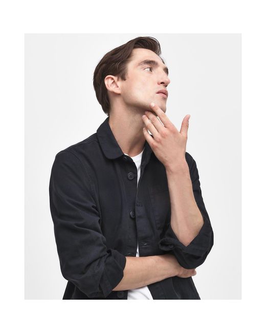Barbour Blue Washed Cotton Long Sleeve Overshirt for men