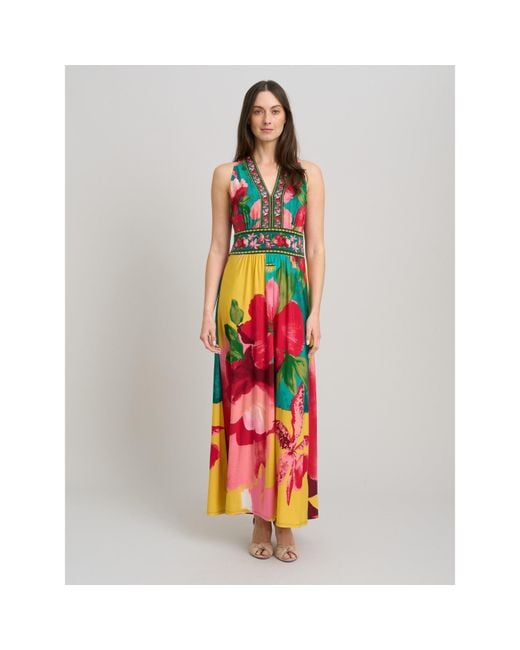 Gina Bacconi Red Marta V Neck Sleeveless Maxi Dress