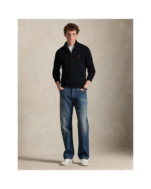 Polo Ralph Lauren Black Mesh-Knit Cotton Quarter-Zip Jumper for men