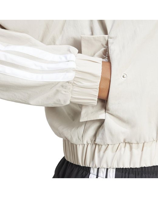 Adidas White 3-Stripe Woven Bomber Jacket