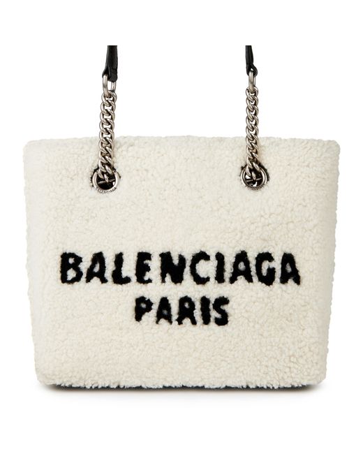 Balenciaga White Shearling Duty-Free Tote Bag