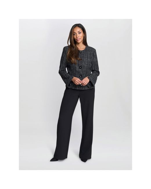 Gina Bacconi Blue Alisson Tweed Knitted Button Front Jacket