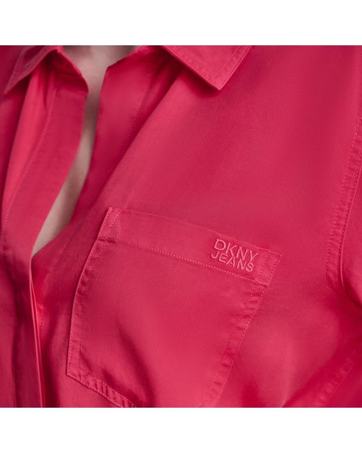 DKNY Red Long Sleeve Blouse